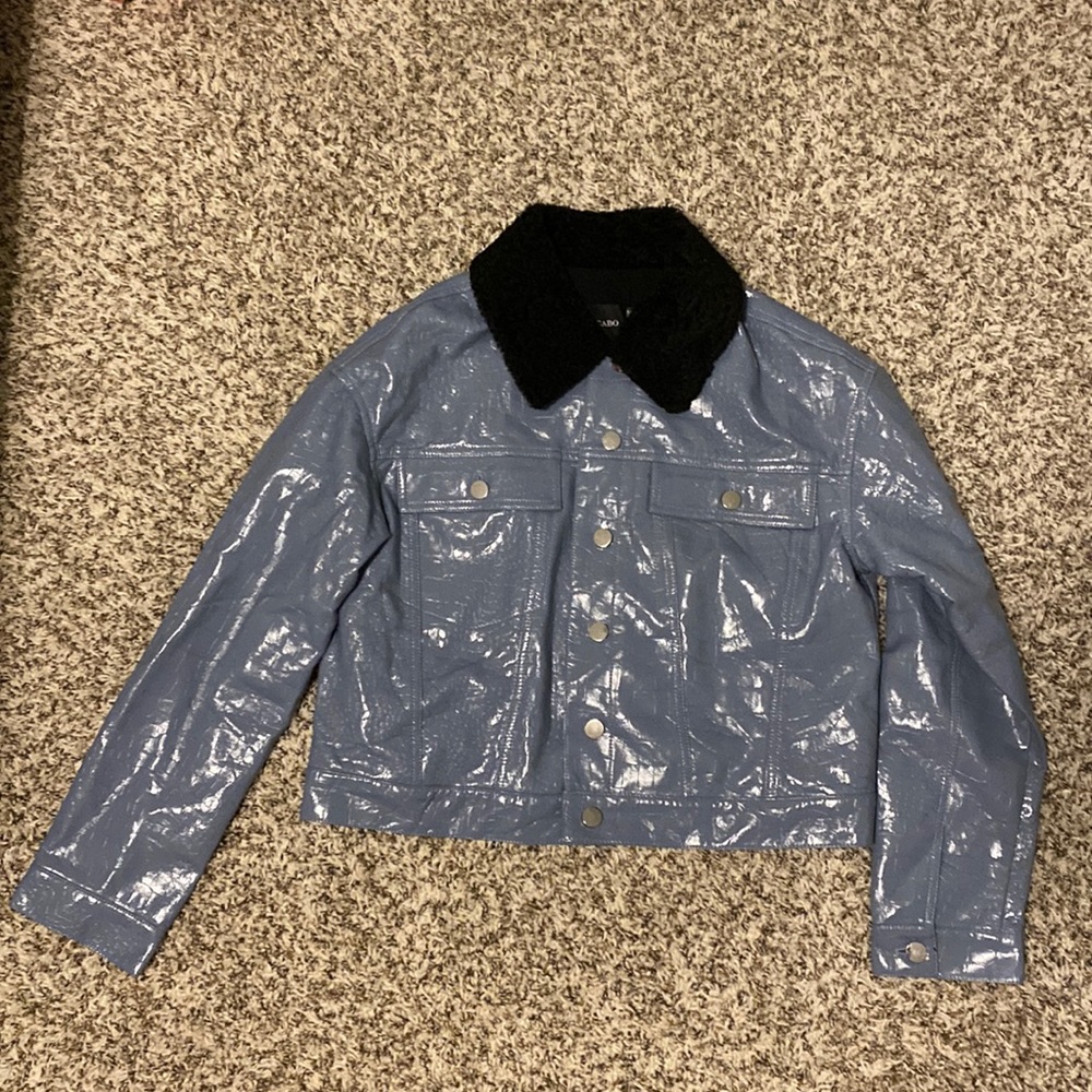 Dolce Cabo blue faux patent leather jacket size medium